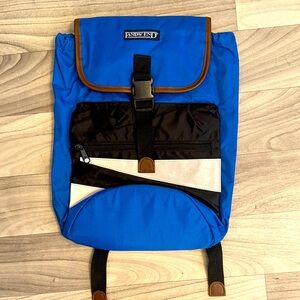 Lands' End Blue and Black Backpack with Brown Accents